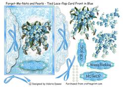 Forget-me-nots & Pearls - Tied Lace-flap Card Front in Blue