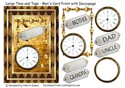 Large Time and Tags - Men's Card Front with Decoupage