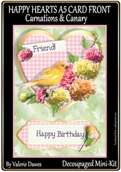 HAPPY HEARTS A5 CARD FRONT Mini-Kit CARNATIONS & CANARY