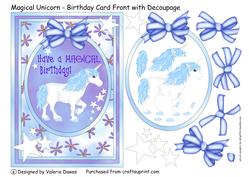 Magical Unicorn - Birthday Card Front with Decoupage