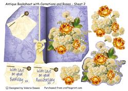 Antique Booksheet with Carnations and Golden Roses - Sheet 2