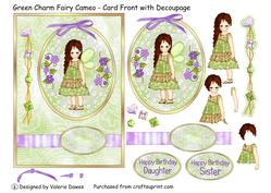 Green Charm Fairy Cameo - Card Front with Decoupage