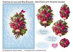 Fuschia on Lace & Blue Brocade - Card Front with Pyramage