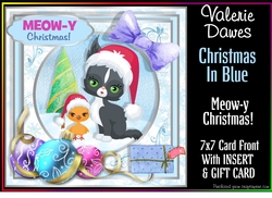 Christmas In Blue 7x7 Card Front - MEOW-Y CHRISTMAS!