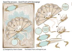 Swan Fan on Lace - Carrd Front with Decoupage