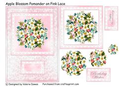 Apple Blossom Pomander on Pink Lace