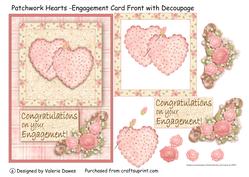 Patchwork Hearts - Engagement Card Front with Decoupage