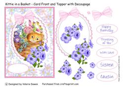 Kittie in a Basket - Card Front with Decoupage
