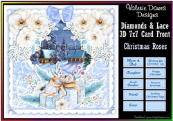 DIAMONDS & LACE 7x7 3D CARD FRONT - Christmas Roses