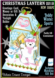 CHRISTMAS GIFT LANTERN CARD - Teddy Winter Sports