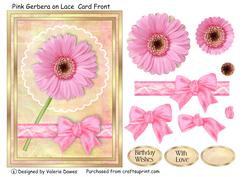 Pink Gerbera on Lace Card Front