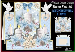 FRAME STEPPER CARD - Blue Poinsettias & Doves