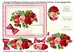 Vintage Pink Roses on Antique Lace with Stacker