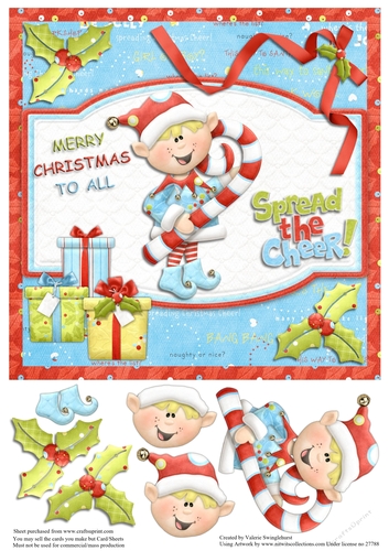 Spread the Cheer! Elf Christmas Card front with Decoupage