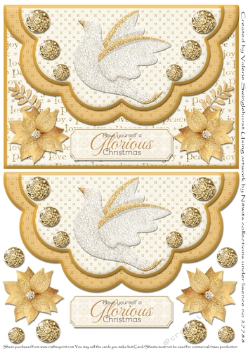 Christmas Dove Scalloped Envelope card front gold