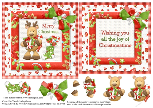 Riendeer with Gifts and Stocking Card Front