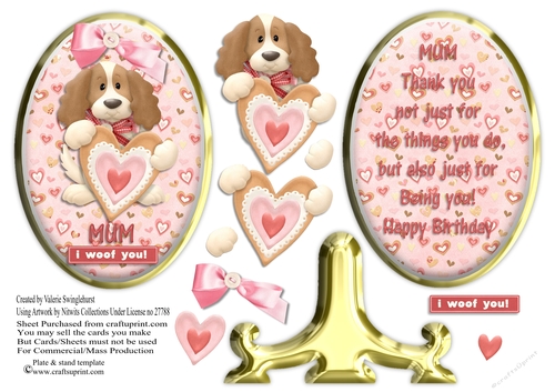 Mums Birthday, i woof you plate sheet and stand