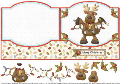 Rudolph Putting Up the Lights Shaped Quick Card