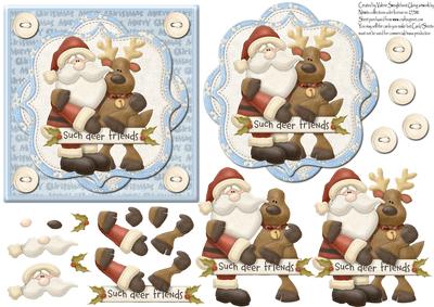 Deer Friends Card Front with Decoupage (blue)