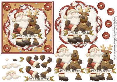Deer Friends Card Front with Decoupage (red)