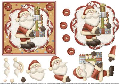 Santa Brings Pressies Card Front with Decoupage