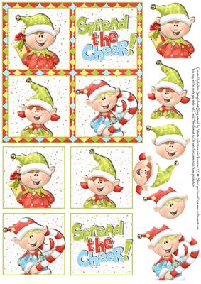 4 Square Card Front with Cute Santa's Elves