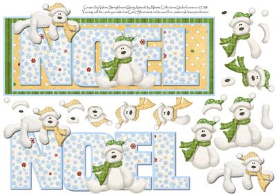 Dl Card Front or Topper Noel with Polar Bears