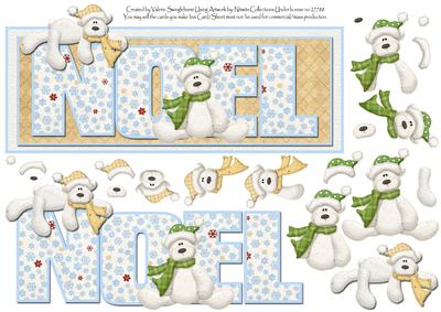 Noel Polar Bears Dl Card Front or Topper