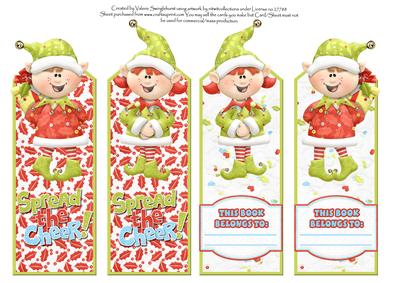 Santas Elves Bookmarks Red Holly Leaves