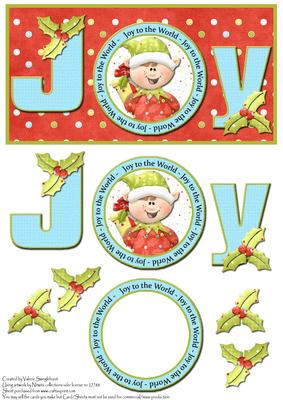 Dl Card Front or Topper Joy with Santa's Elf