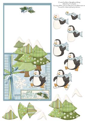 Let It Snow Over the Edge Trees and Penguin