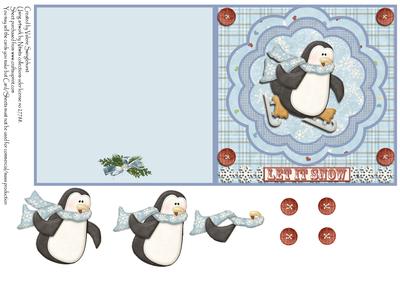 Let It Snow Skater Penguin Quick Card with Decoupage