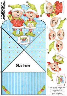 Santa's Elves Scallop Spring Card with Decoupage