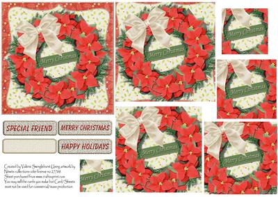 Christmas Pointsettia Wreath Pyramid Card Front