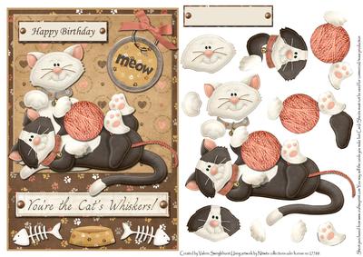 Cute Playful Cats Quick Card Front with Decoupage