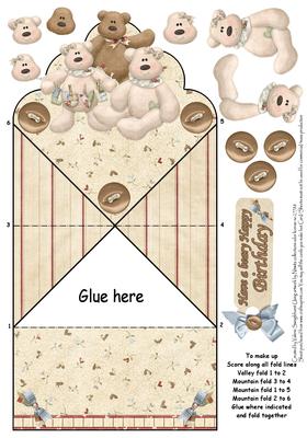 Beary Happy Birthday Scalloped Diamond Top Card