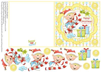Happy Christmas Elf with Candy and Pressies Plus Decoupage