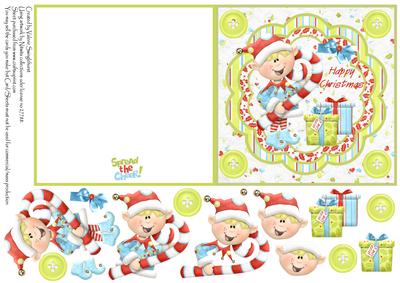 Happy Christmas Elf with Candy and Pressies+decoupage Green