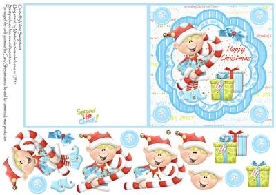 Happy Christmas Elf with Candy and Pressies+decoupage Blue