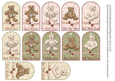 12 Teddy Bear Crescent Gift Tags Various Occasions