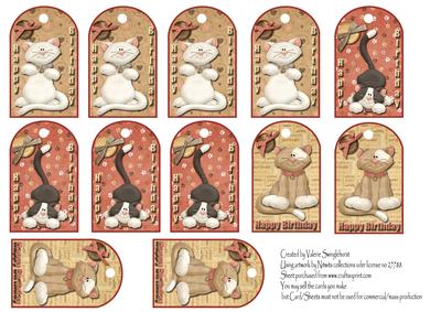 12 Cats Crescent Happy Birthday Tags
