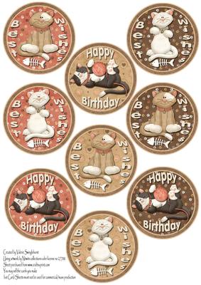 9 Cat Birthday Circle Toppers