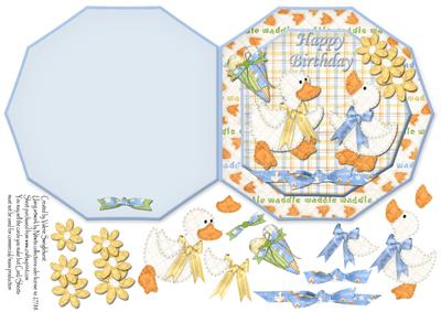 Cute Little Duckys Happy Birthday Octogon Shaped Card
