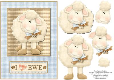 I Love Ewe Valentine or Birthday Card Front with Decoupage