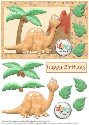 Happy Birthday Dino Fun Card Front with Decoupage