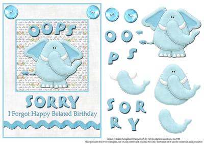 Oops Sorry I Forgot Elephant Belated Birthday Card Front