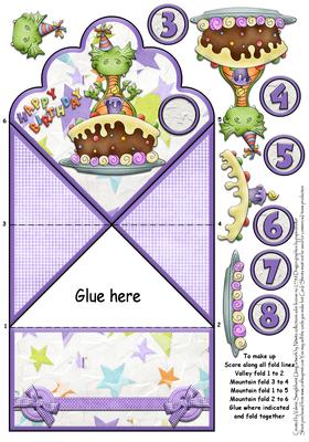 Dragon with Birthday Cake Scallop Diamond Top Spring Card