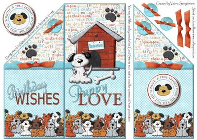 Puppy Love Birthday Wishes Tall Dl Angled Front Card