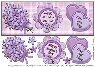 Purple Hearts and Flowers for Mum's Day or Birthday Dl Card