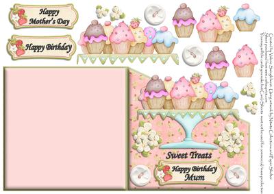 Cupcakes Mother's Birthday / Birthday Card with Decoupage